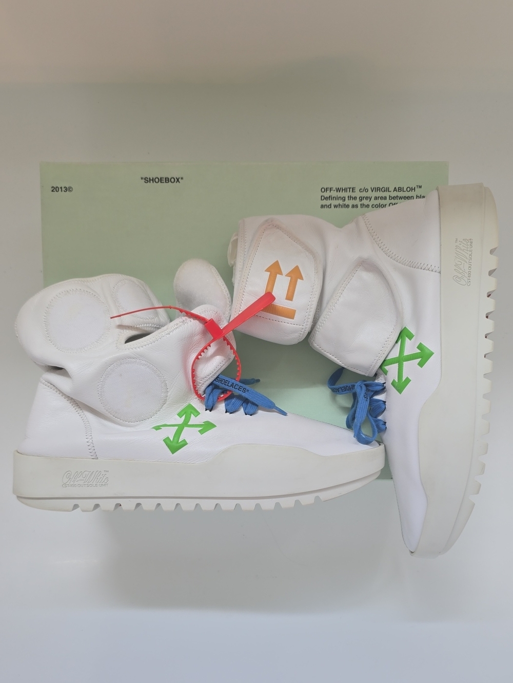 Off-White Moto Wrap Mens' White Leather  High-Top Sneakers with Velcro Strap